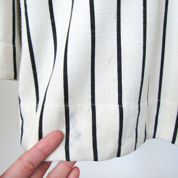 TORY BURCH ‘Filipa’ Black & White Striped Kaftan Linen Tunic Top/12 ~MSRP $348~ - Picture 10 of 17
